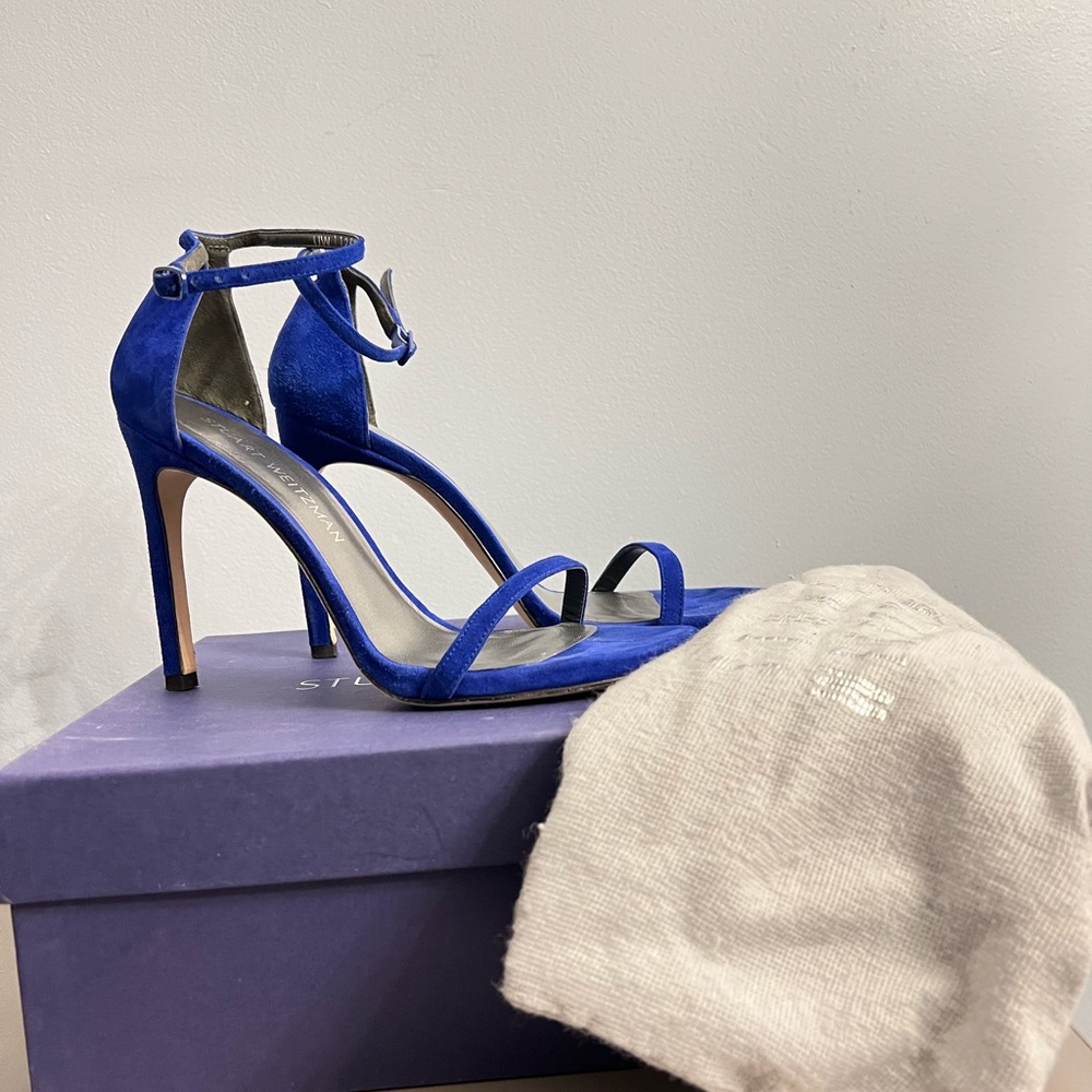 Stuart Weitzman nudist heels in blue suede
